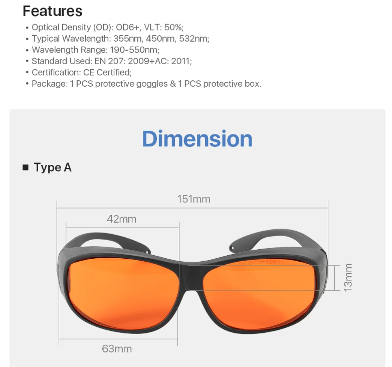 Laser Safety Glasses UV & Green Laser Protective Eyewear