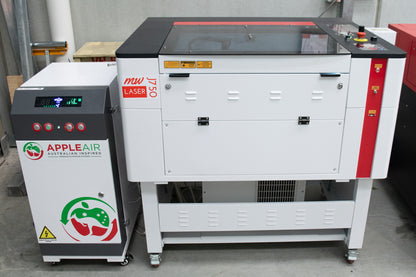 J750 Laser Machine 90-100W RECI T2 700x500mm on display with accompanying control panel.