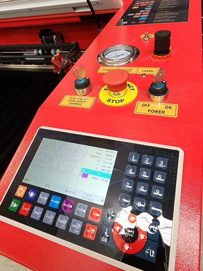 Control panel of the R960 Laser Machine 100W RECI W2 features buttons and display for operation.