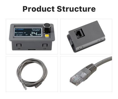 Ammeter LCD Display For MYJG Power Supply product structure components including display, box, and CAT5 cable.