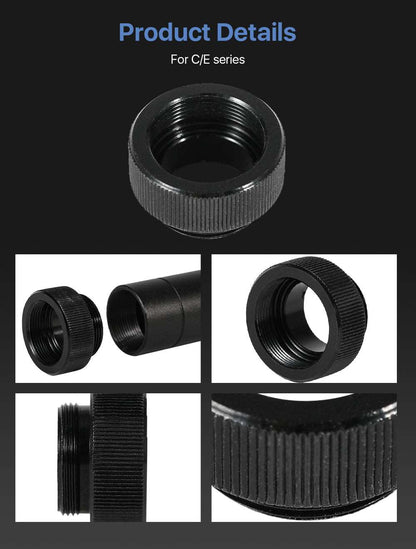 Lens Tube Extension Ring for C-E Series Cutting Head product details, black extension rings for C/E series lens tubes.