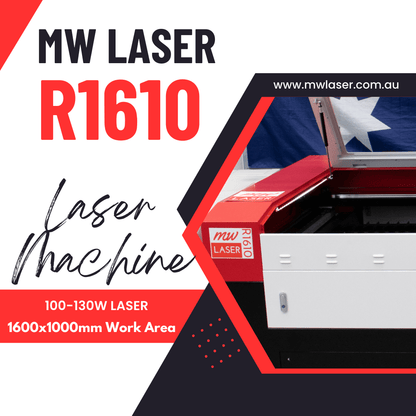 MW-R1610 Laser Machine 100-130W with 1600x1000mm work area for engraving and cutting.