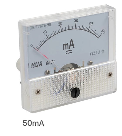 Ammeter Analog Amp Panel 50mA HUA 85C1 gauge displaying current measurement in milliamps.