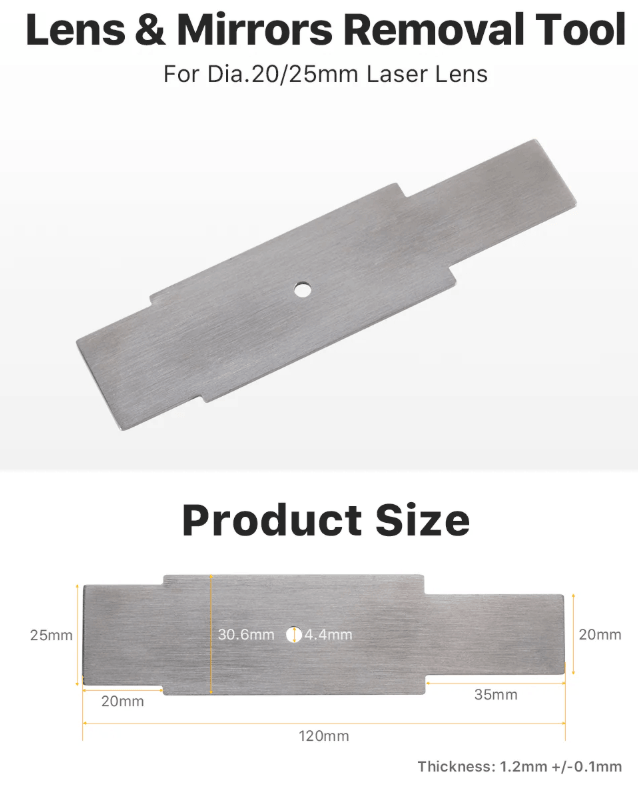 Laser Lens Mirror Removal Tool for Dia.20/25mm Laser Lens - Flat design with product size details