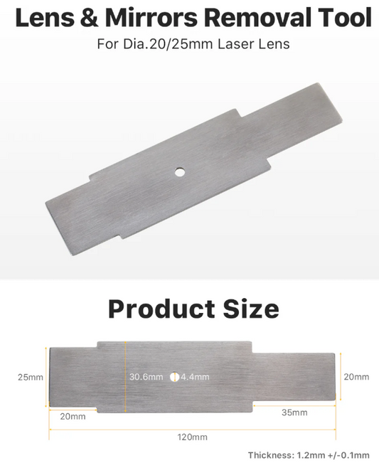Laser Lens Mirror Removal Tool for Dia.20/25mm Laser Lens - Flat design with product size details