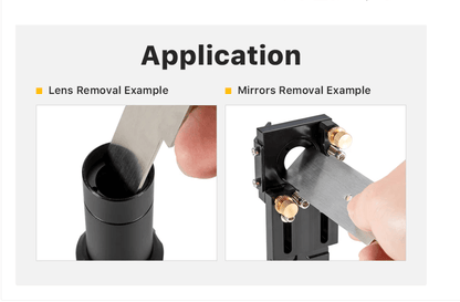 Application of Laser Lens Mirror Removal Tool for removing lens and mirrors from laser equipment.