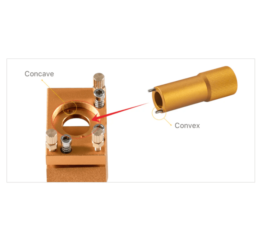 Laser Lens Mirror Removal Tool showing concave and convex parts for precise lens adjustments.