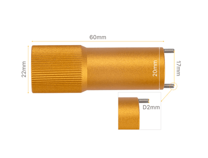 Laser Lens Mirror Removal Tool dimensions with measurements of 60mm length and 22mm diameter in gold color.