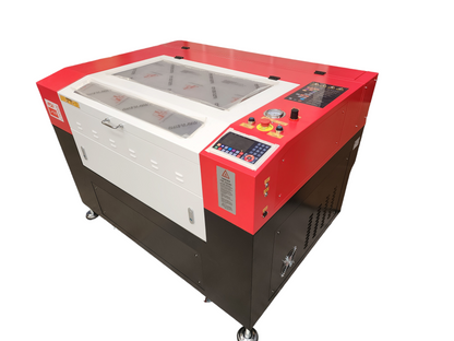 R960 Laser Machine 100W RECI W2 - 900x600mm, red and white laser cutting machine with digital control panel.