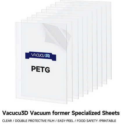 Vacucu3D Vacuum former Specialized Sheets for A3 Vacuum Forming Machine, clear, easy-peel, food-safe, double protective film